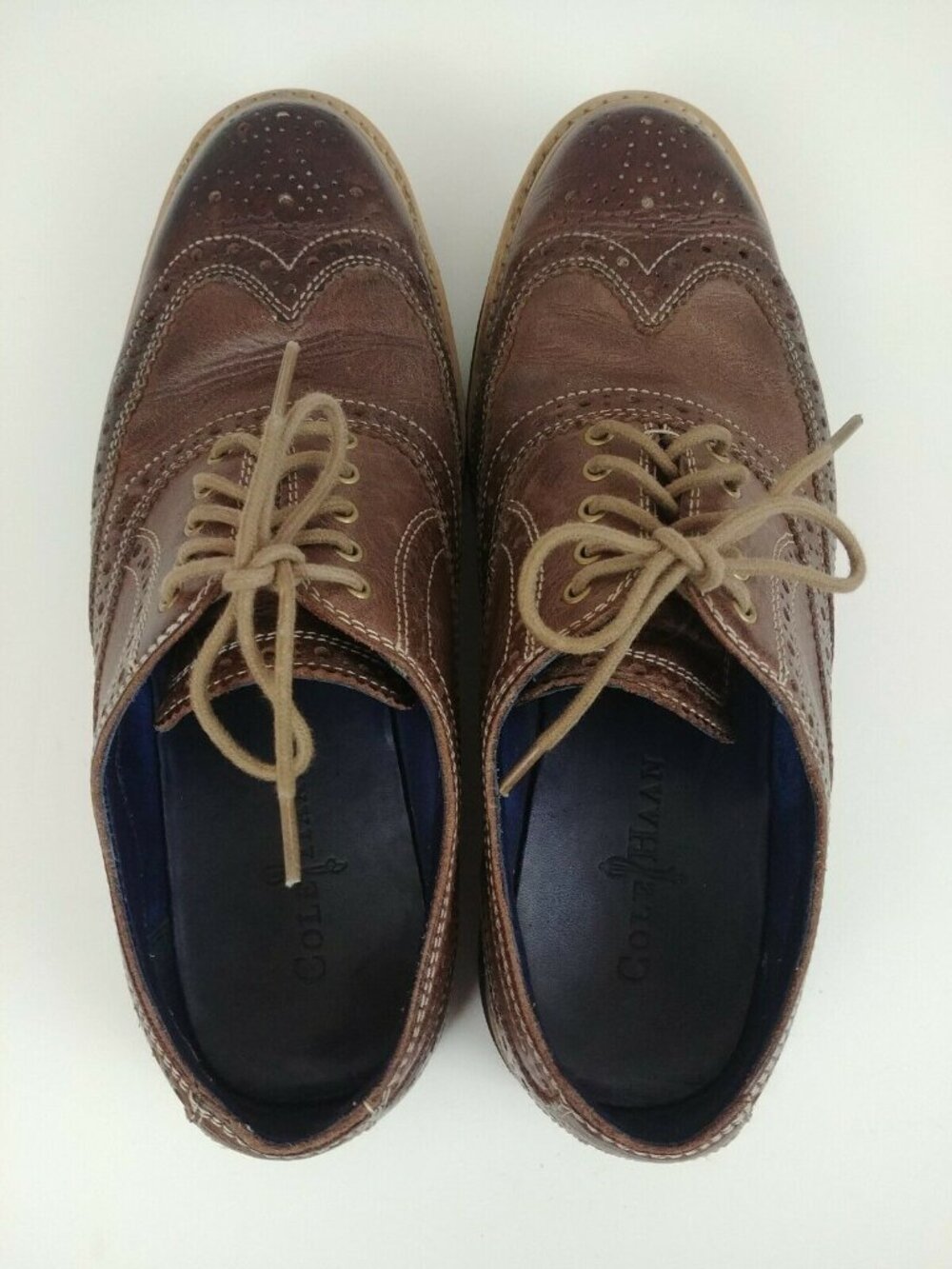 Cole Haan Mens Brown Leather Wingtip Casual Oxford Shoes C11824 US Size 8 1/2 M - Picture 2 of 8